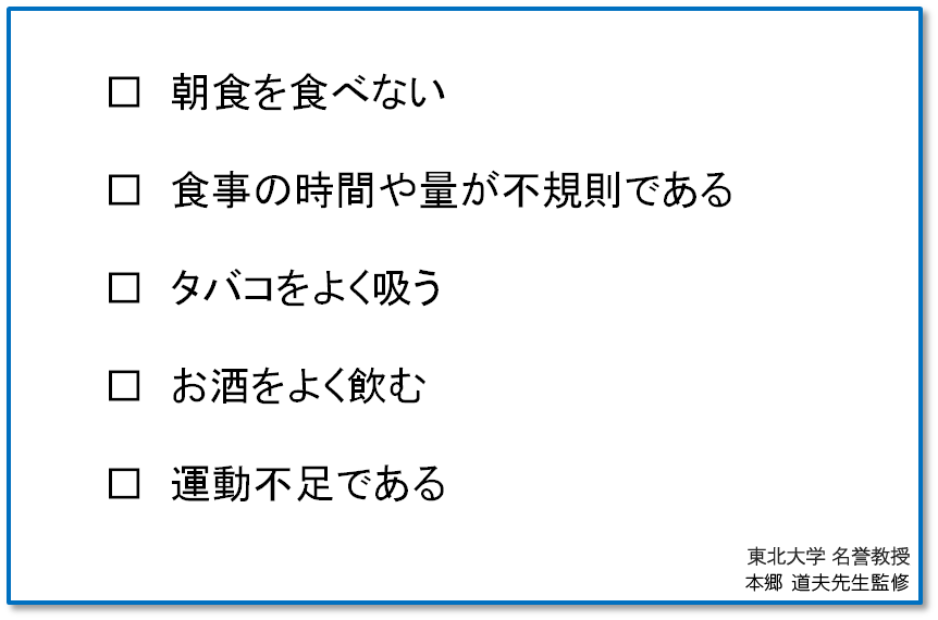 生活習慣に関するセルフチェックリスト